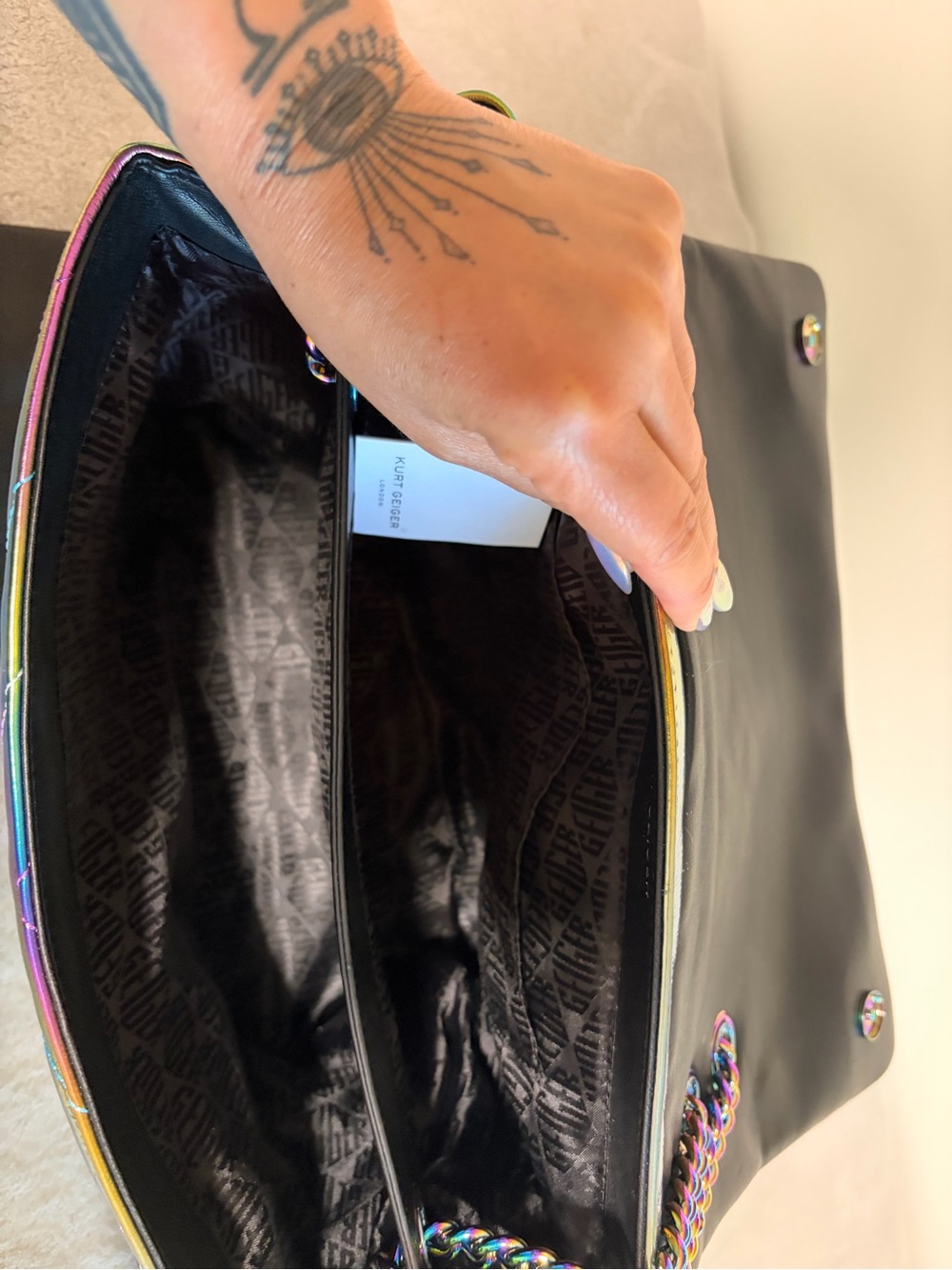 NWT : Rare Kurt Geiger XL London Kensington Ombré Metallic Leather Shoulder Bag - Picture 7 of 12